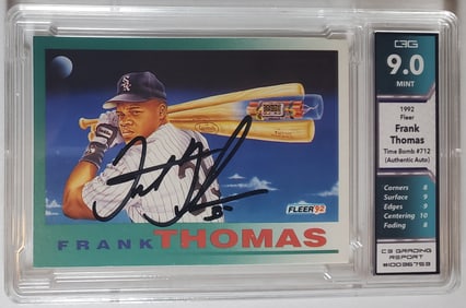Frank Thomas, Hand-Signed Authenticated Baseball Sports Card, 1992, Gem Mint 9