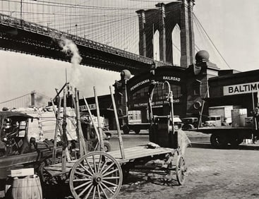 Berenice Abbott, Brooklyn Bridge With Pier 21, Pennsylvania Railroad, 1930s