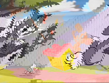 Tom & Jerry Sericel Cartoon Animation Art Cel 11' X 14' Hanna Barbera Birdhouse