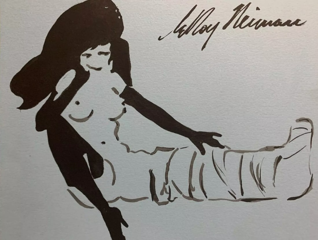 LeRoy Neiman, Playboy Femlin With The Broken Leg', Signed Watercolor Drawing (1 of 2)