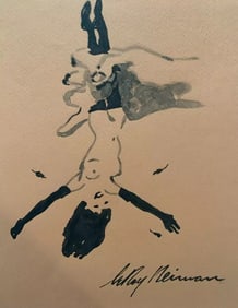 LeRoy Neiman, Playboy Femlin Hangs Upside Down', Signed Watercolor Drawing