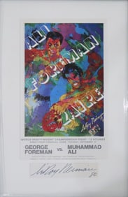 Leroy Neiman George Foreman Vs Muhhamad Ali Lithograph with Hand Cut Signature