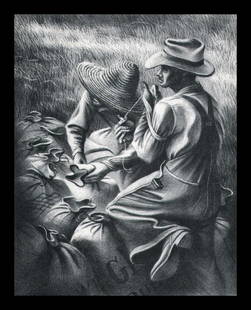 Joe Jones, Missouri Wheat Farmers, 1939: Artist: Joe Jones Title: Missouri Wheat Farmers Date Of Negative: 1939 Type Of Print: Vintage Photogravure/Lithograph, Printed from the original plate Date Of Print: 1939 (82 years old print) Paper: M