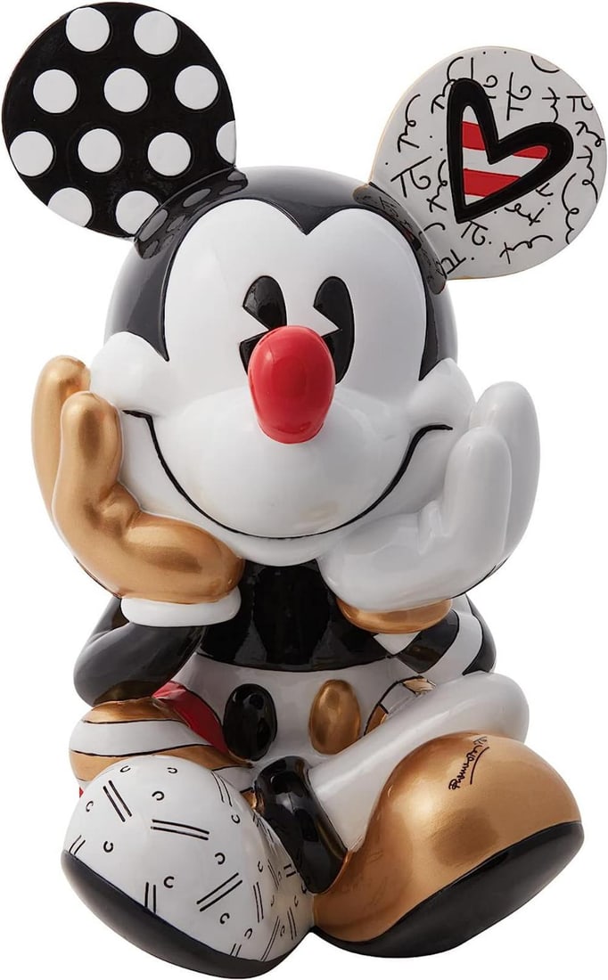 Disney By Romero Britto 'Midas Mickey Mouse Sitting' 14.76 Inch: Description DISNEY BY ROMERO BRITTO 'Midas Mickey Mouse Sitting' Signed, Romero Britto, on the left foot Material: Stone Resin Product Dimensions: 10.04" L x 9.87" W x 14.76" H Cartoon Character: Disn
