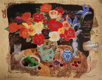 Alexander Galtchansky And Tanya Wissotzky, 'Chinese Vase' Hand Signed Limited Edition Serigraph