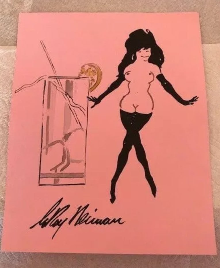 LeRoy Neiman, Playboy Femlin with Her Cocktail, Original Signed Watercolor Drawing