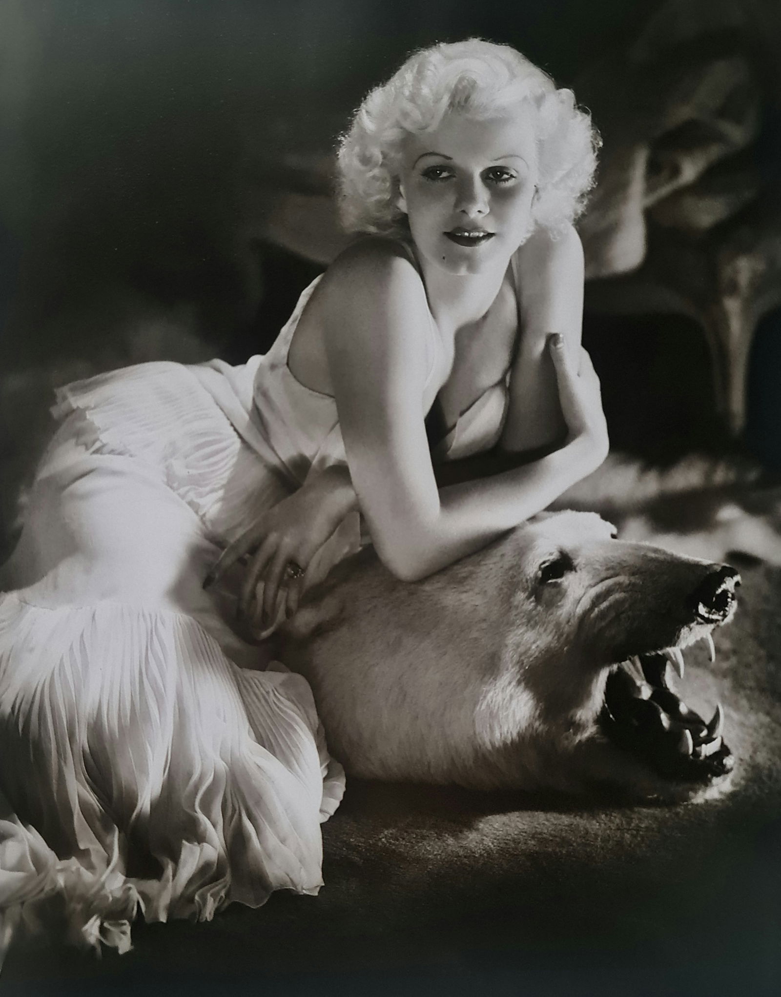 George Hurrell, Jean Harlow, 1934: Photographer: GEORGE HURRELL Subject: Jean Harlow Studio Portrait Date Of Negative: 1934. Type Of Print: Vintage Photogravure. Date Of Print: 1990 Paper: Medium weight, satin/matte finish Print Origin