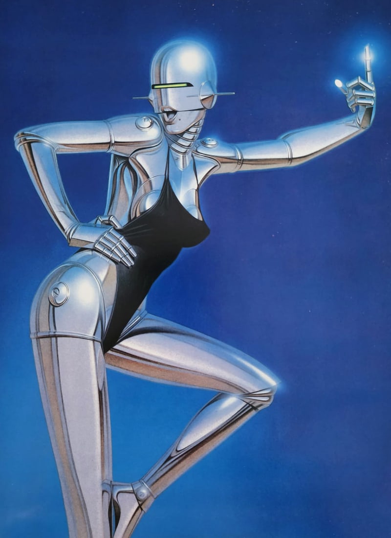 Hajime Sorayama Untitled Offset Lithograph 1985 (25): Artist: Hajime Sorayama Title: Untitled Type: Offset Print Year- 1985 Paper: Medium weight - satin/matte finish. Approximate Size- 11 x 9 MAtt Size- 16 x 14 Print Border: No - full-bleed print. Condit
