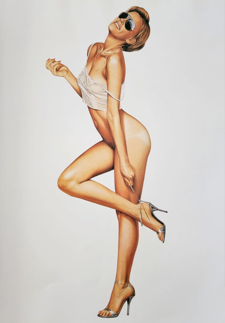 Hajime Sorayama Untitled Offset Lithograph 1985 (26): Artist: Hajime Sorayama Title: Untitled Type: Offset Print Year- 1985 Paper: Medium weight - satin/matte finish. Approximate Size- 11 x 9 MAtt Size- 16 x 14 Print Border: No - full-bleed print. Condit