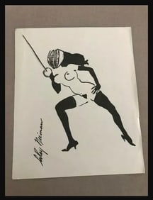 LeRoy Neiman, Playboy Femlin En-Garde - Fencing, Original Signed Watercolor Drawing