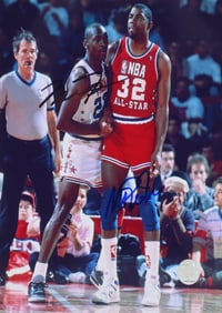 Michael Jordan & Magic Johnson, Hand-Signed Authenticated Picture (All Star), 8"x10"