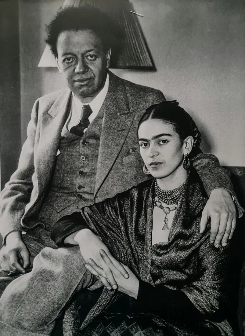 Frida Kahlo, with Diego Rivera: Subject: with Diego Rivera Subject/Title- Frida Kahlo Photos Type Of Print: Authentic Vintage Sheet Fed Photogravure/Heliogravure Date Of Print: 2021 Publisher: Taschen GmbH Paper: Medium weight, clay