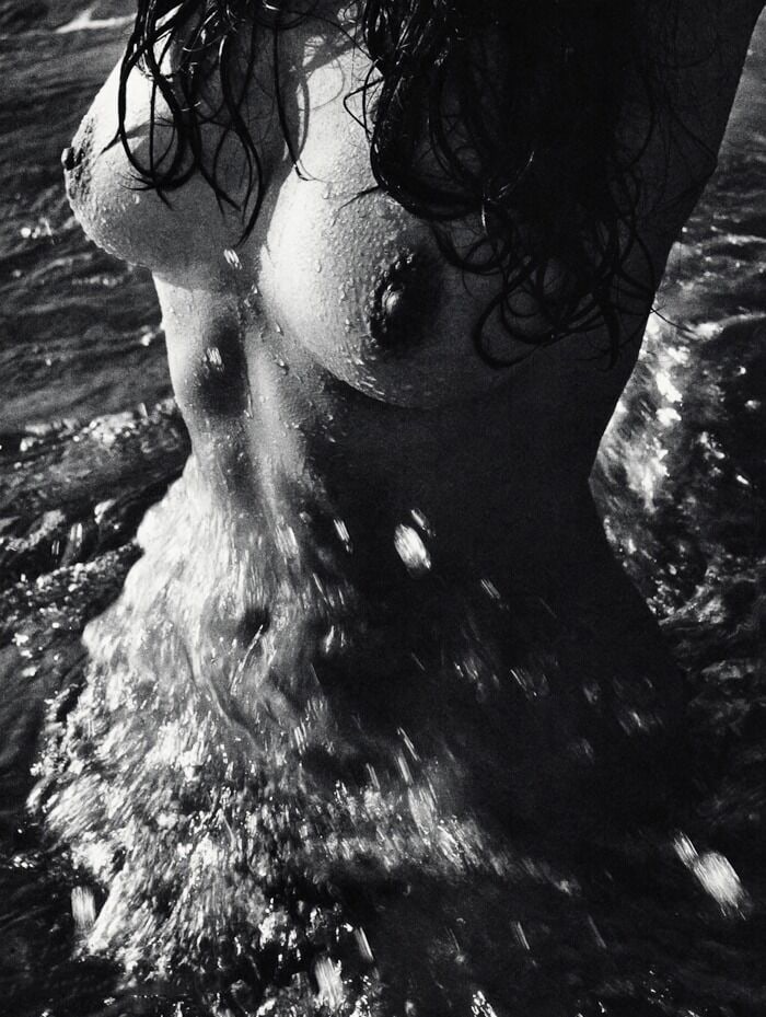 Lucien Clergue, Female Nude Woman Water Wave, 1960s: Photographer: Lucien Clergue (France, 1934 - 2014) - renowned French photographer with a diverse body of work, he is perhaps best known for his dynamic female nude studies in and around water which of