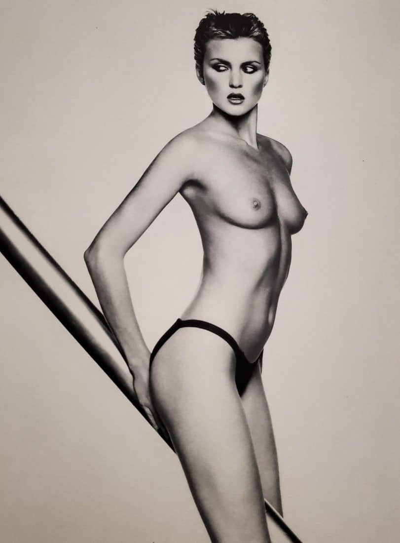 John Swannell, On the Pole, 1980's: Photographer: John Swannell was born in 1946. After leaving school at 16, he worked first as an assistant at Vogue Studios and then assisted David Bailey for four years before setting up his own studi