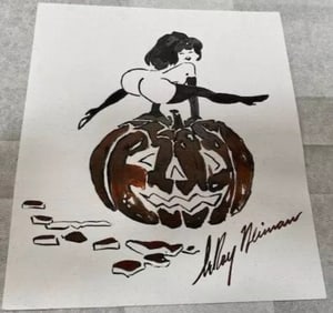 LeRoy Neiman, Playboy Femlin Leaps Over Jack'O Lantern, Original Signed Watercolor Drawing