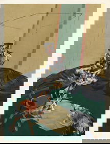 Francis Bacon 'George Dyer Fixing a Curtain Cord' color lithograph, 1966 (After)