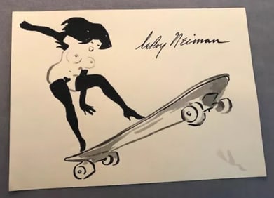LeRoy Neiman, Playboy Femlin on Her Skateboard, Original Signed Watercolor Drawing