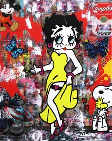 Jozza - Pop Art, 'Flying High' Mixed Media Acrylic Canvas Painting, 2024, 24"x30"