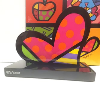 Romero Britto, 'For You' Signed & Numbered, Sculpture Wood Black Base, 2017