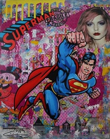 Jozza - Pop Art, "Super Day', Mixed Media Acrylic Canvas Painting, 2024, 24"x30"
