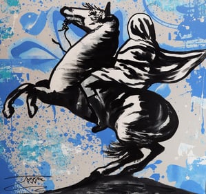 Jozza - Pop Art, 'White Knight', Mixed Media Acrylic Canvas Painting, 2024, 24"x30"