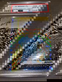 2021-22 Mosaic Premier League Rodri Autographed Soccer Gold 3/10 CARD Gem Mint - PSA 10 Low Pop