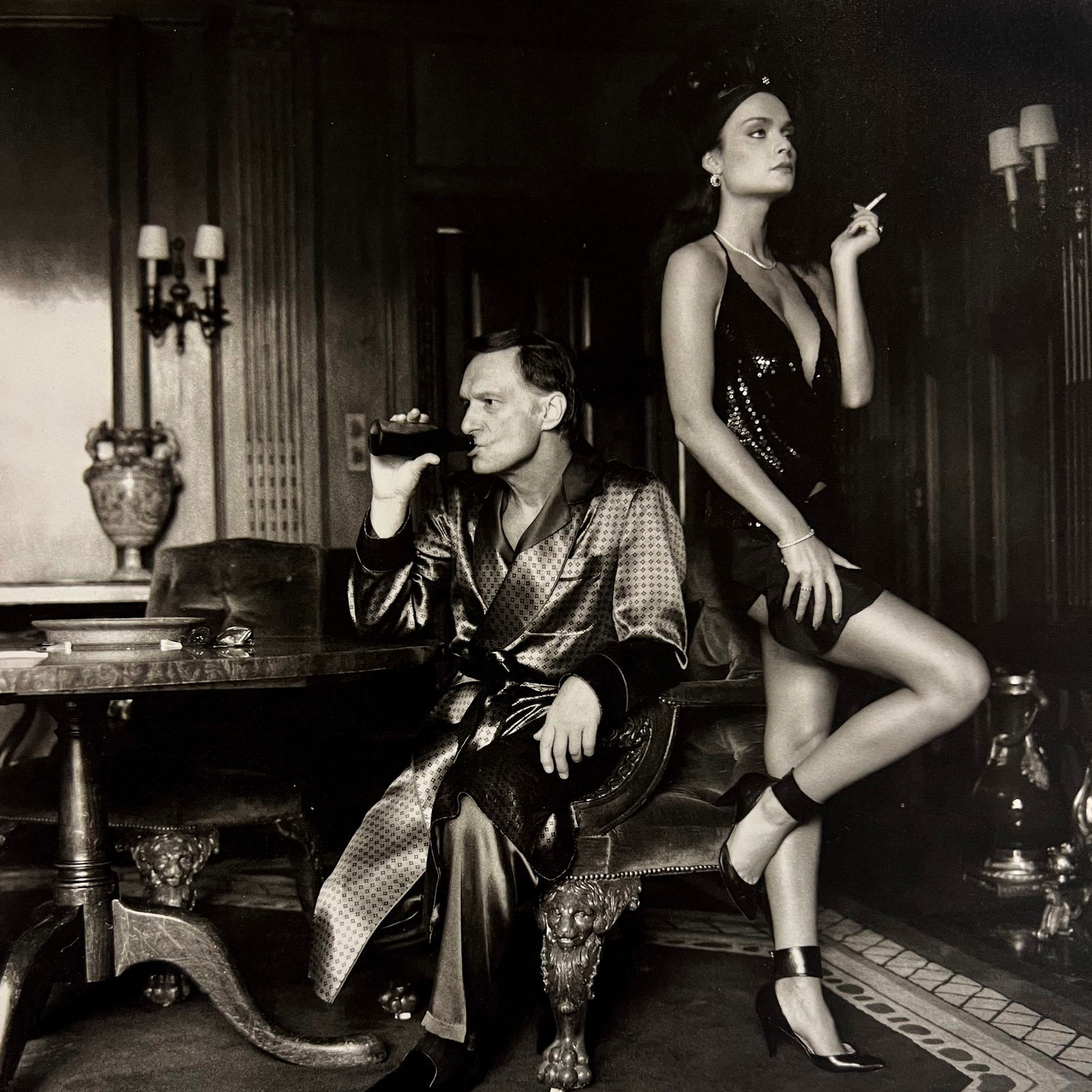 Helmut Newton, Hugh Hefner and Carrie Leigh, Beverly Hills, 1984 (1 of 1)