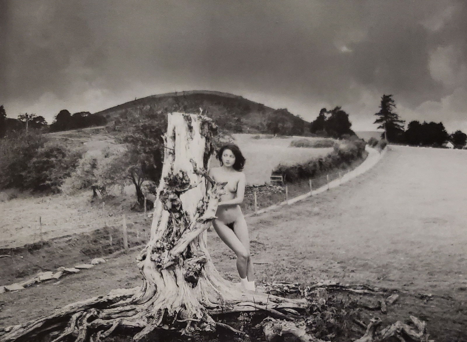 John Swannell, Nude with Big Stump, 1980's: Photographer: John Swannell was born in 1946. After leaving school at 16, he worked first as an assistant at Vogue Studios and then assisted David Bailey for four years before setting up his own studi