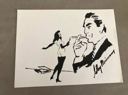 LeRoy Neiman, Playboy Femlin Lighting His Cigarette, Original Signed Watercolor Drawing: Artist: LeRoy Neiman (1921-2012) Medium & Surface: Watercolor on Paper Subject: Playboy Magazine Femlin Condition: Good Size: 11.25"x8.25" Produced: Circa 2000's