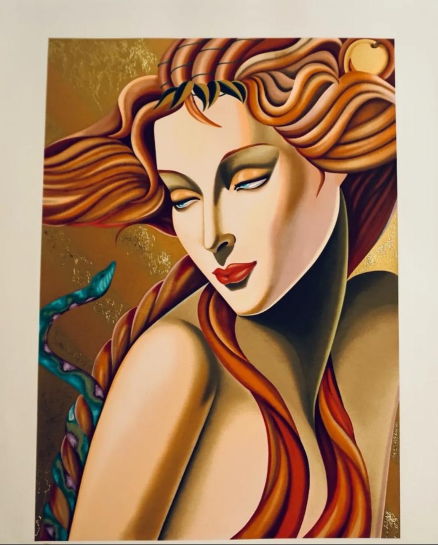 Moser, Eve, H/S Deco Erte'Style Gold-Foil Stamping: Artist: Moser Title: Pursuit of Illusions Medium: Serigraph with Gold-Foil Stamping Signed: Hand Signed Edition: From the edition of 325 Measurements: 36.5" x 27.5" Condition: Excellent Moser was an A