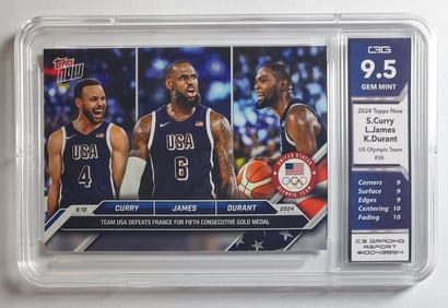 Lebron, Curry & Durant Olympics Topps Card Gem Mint 9.5
