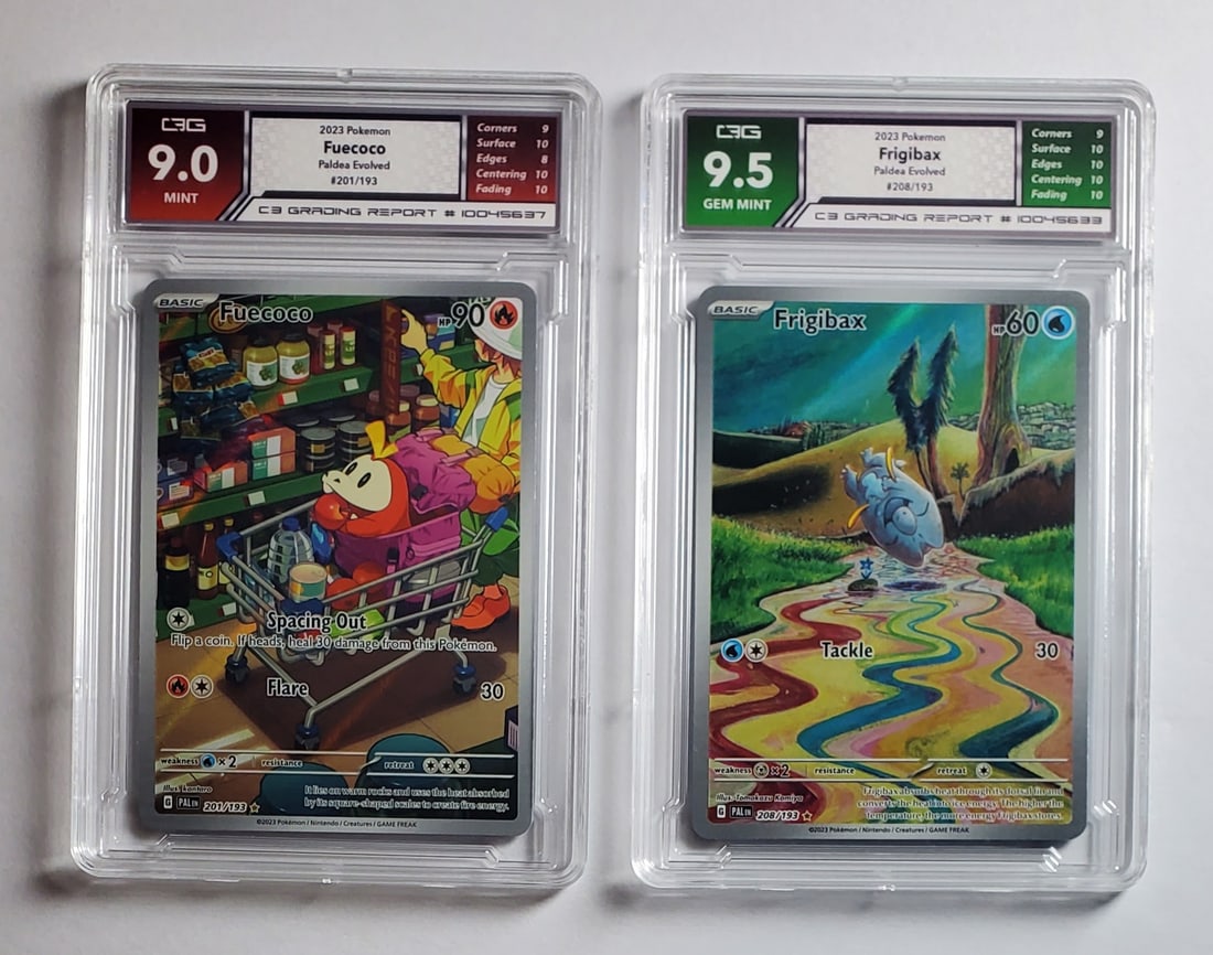 Pokemon Full Art Holos Fuecoco & Frigibax Gem Mint 9.5 & 9: Pokemon Full Art Holos Fuecoco & Frigibax Gem Mint 9.5 & 9