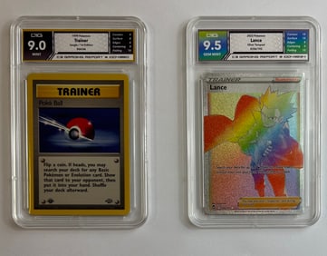 Poke Ball 1999 1st Edition Gem Mint 9 & Lance 2022 Holo Gem Mint 9.5