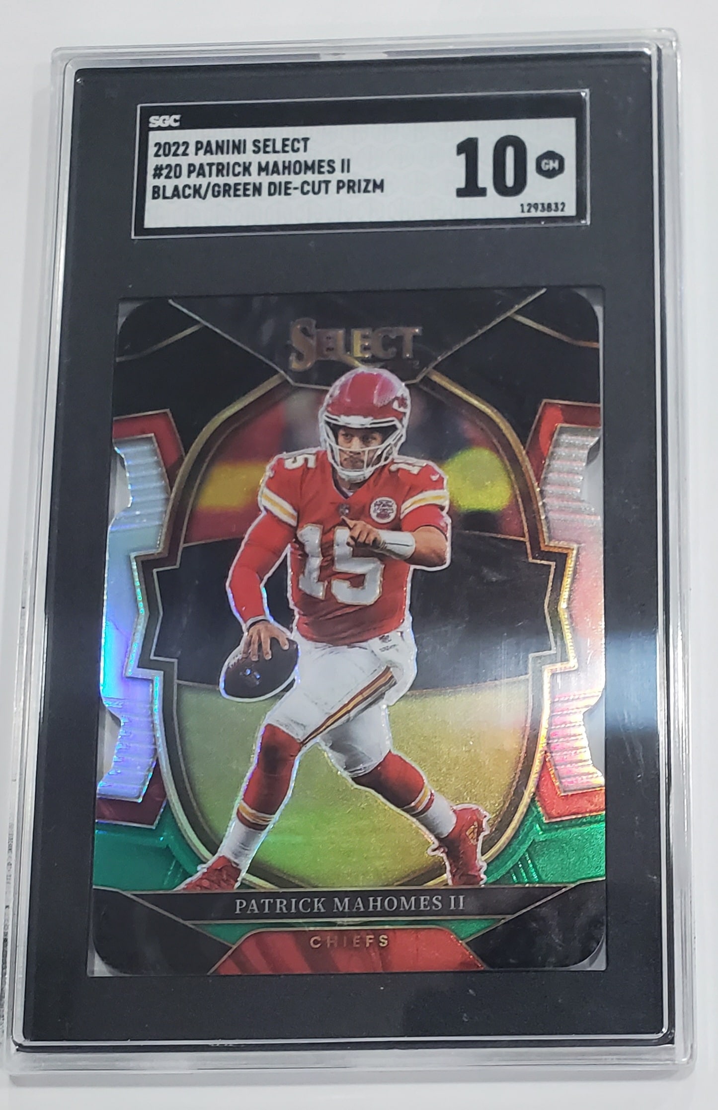 Patrick Mahomes II, 2022 Panini Select, Black/Green Die-Cut Prizm, SGC 10 (1 of 2)