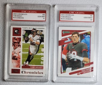 Tom Brady Lot of 2 Footbal Cards, Gem Mint 10