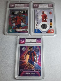 Nico Williams 2024, Bruno Fernandes 2022, & Lamine Yamal Rookie Gem Mint 9 Soccer Cards