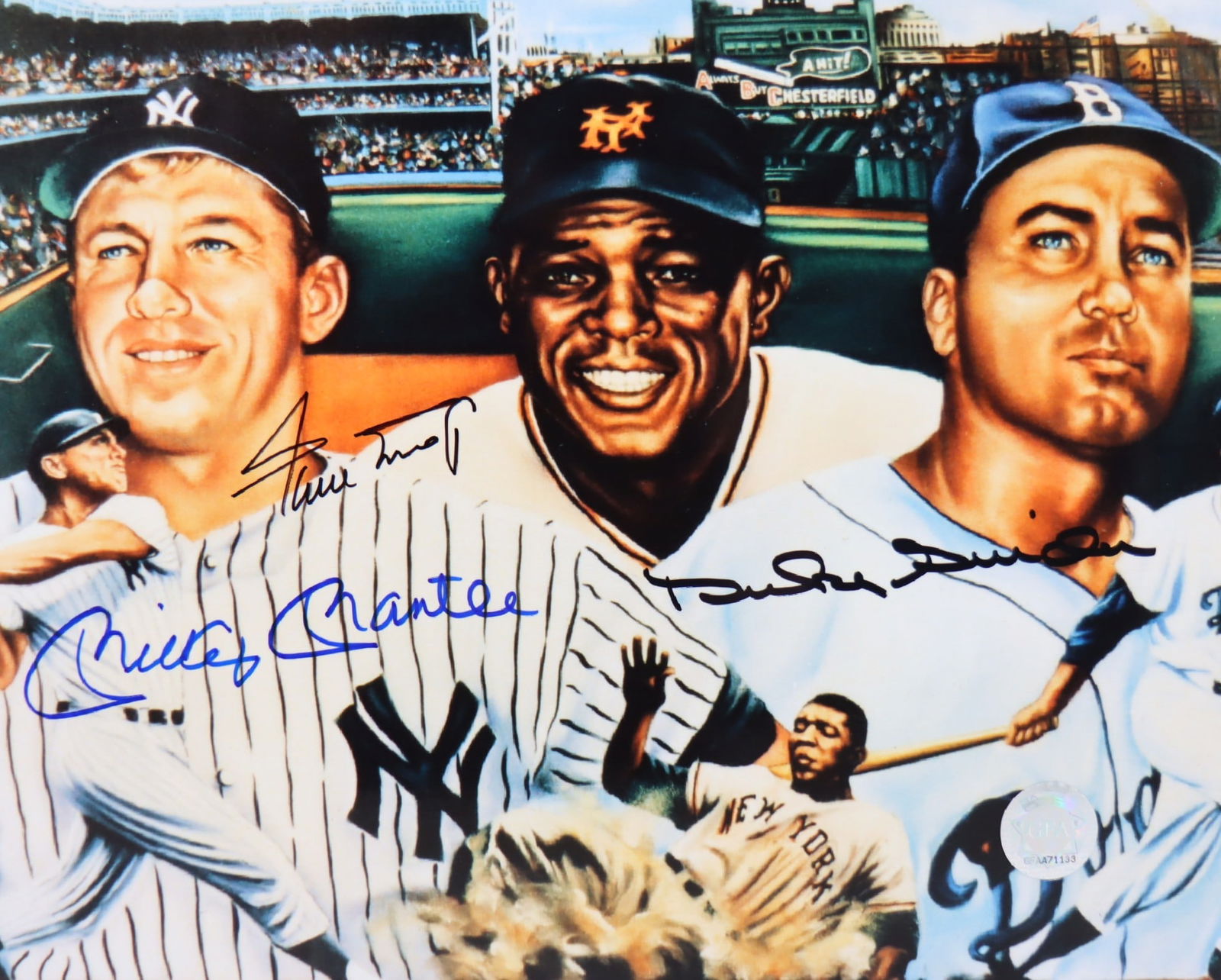 Mickey Mantel - Willie Mays & Duke Snider, Hand-Signed Authenticated Picture, 8"x10": Athlete: Willie Mays & Mickey Mantel Sport: Baseball Size: 8"x10" Signed: Hand Signed Type: Autographed Photo Memorabilia Type: Sports Authentication Company: GFA Condition: Excellent