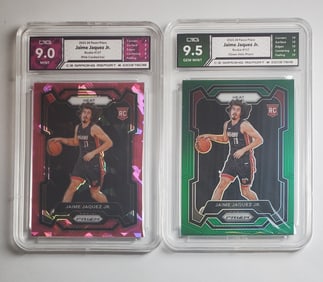 Jaime Jaquez Jr Rookies, Green Prizm & Pink Cracked Ice, Gem Mint 9 & 9.5