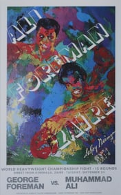 Leroy Neiman George Foreman Vs Muhhamad Ali Lithograph with Hand Cut Signature