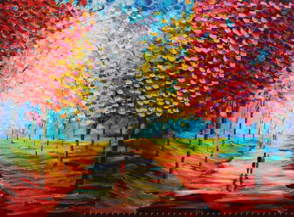 Romaya, 'Walkway To Paradise' Original Mixed Media On Canvas (3): Artist: Romaya Title: Walkway to paradise - 3 Type: Oil paint / Mixed Media Hand Signed Edition: Original Image Size: approximately 28.5" x 21" Canvas Size: approximately 39.5" x 24" Letter of authent