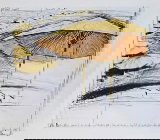 Christo 'Umbrella Project-Japan/Usa - 1985', Hand Signed Offset Lithograph