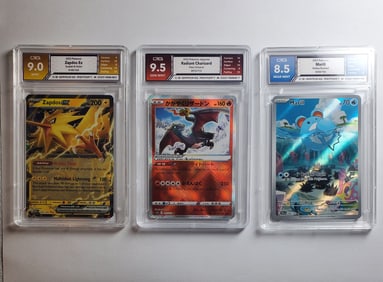 3 Pokemon Holographic Cards Lot , Zapdos, Charizard & Marill