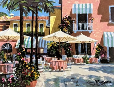 Howard Behrens 'Inn at Lake Garda' (Hand Embellished)