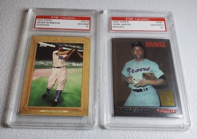Jackie Robinson & Hank Aaron Topps Baseball Cards Gem Mint 10