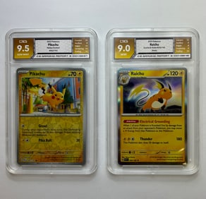 Pikachu and Raichu Holos 2023 Gem Mint 9.5 & 9