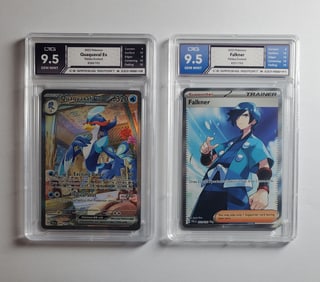 Pokemon Full Art Holos Quaquaval EX and Faulkner Gem Mint 9.5