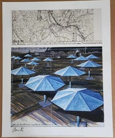 Christo 'The Umbrellas', Joint Project for Japan & U.S.A. (Blue), Hand Signed Lithograph, 1987