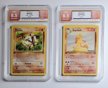 Mankey & Rapidash 1st Edition Pokemon Cards 1999 Gem Mint 8.5