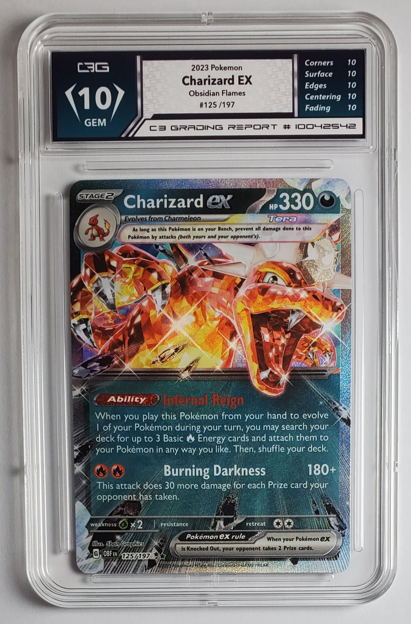 Charizard EX Obsidian Flames Gem Mint 10: Pokemon- Charizard Obsidian Flames Year- 2023 Grade: Gem Mint 10 GEM Condition- Excellent