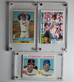 Lot of 3 Vintage Tom Seaver Cards with Nolan Ryan Multiplayer Card